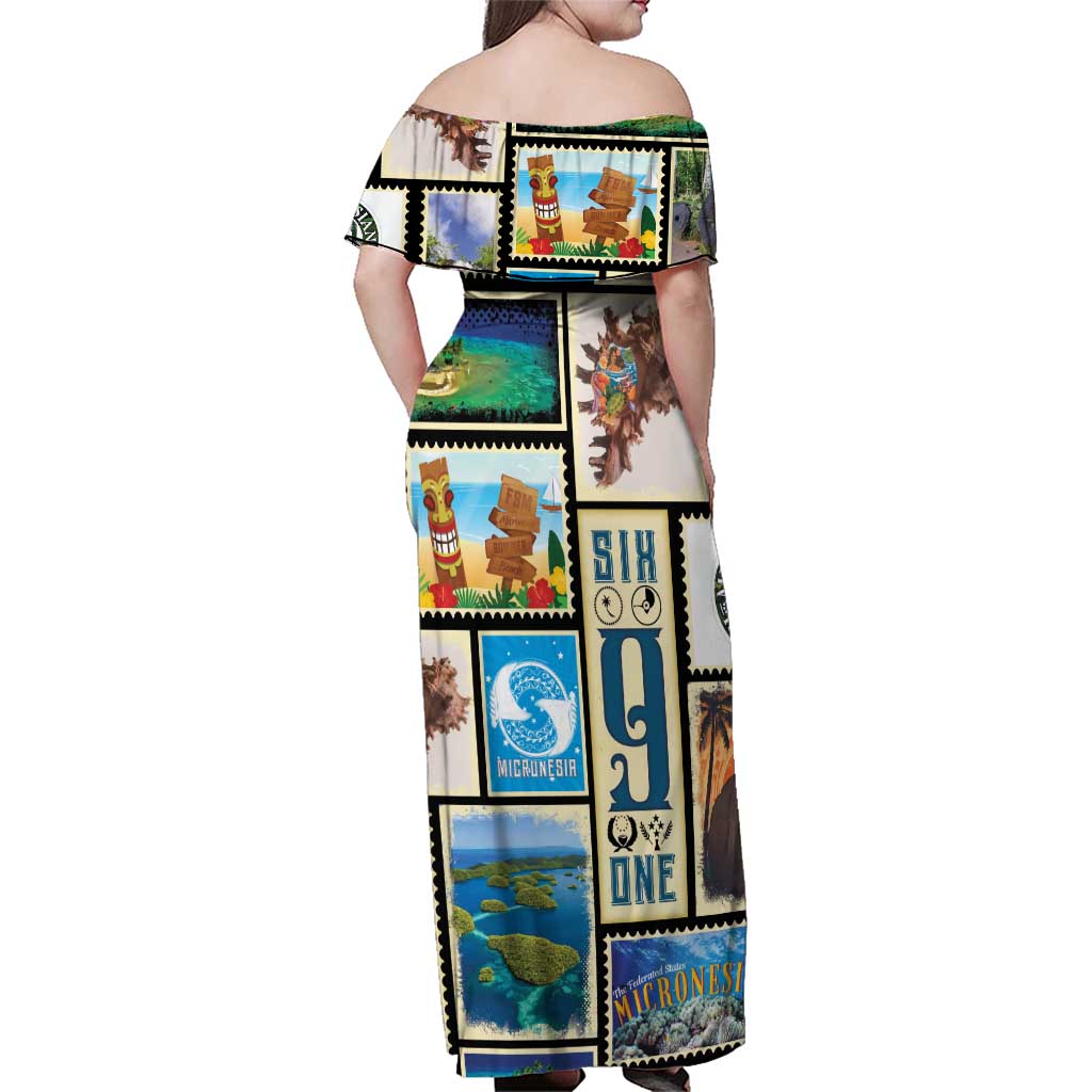 FSM Micronesia Culture Family Matching Off Shoulder Maxi Dress and Hawaiian Shirt