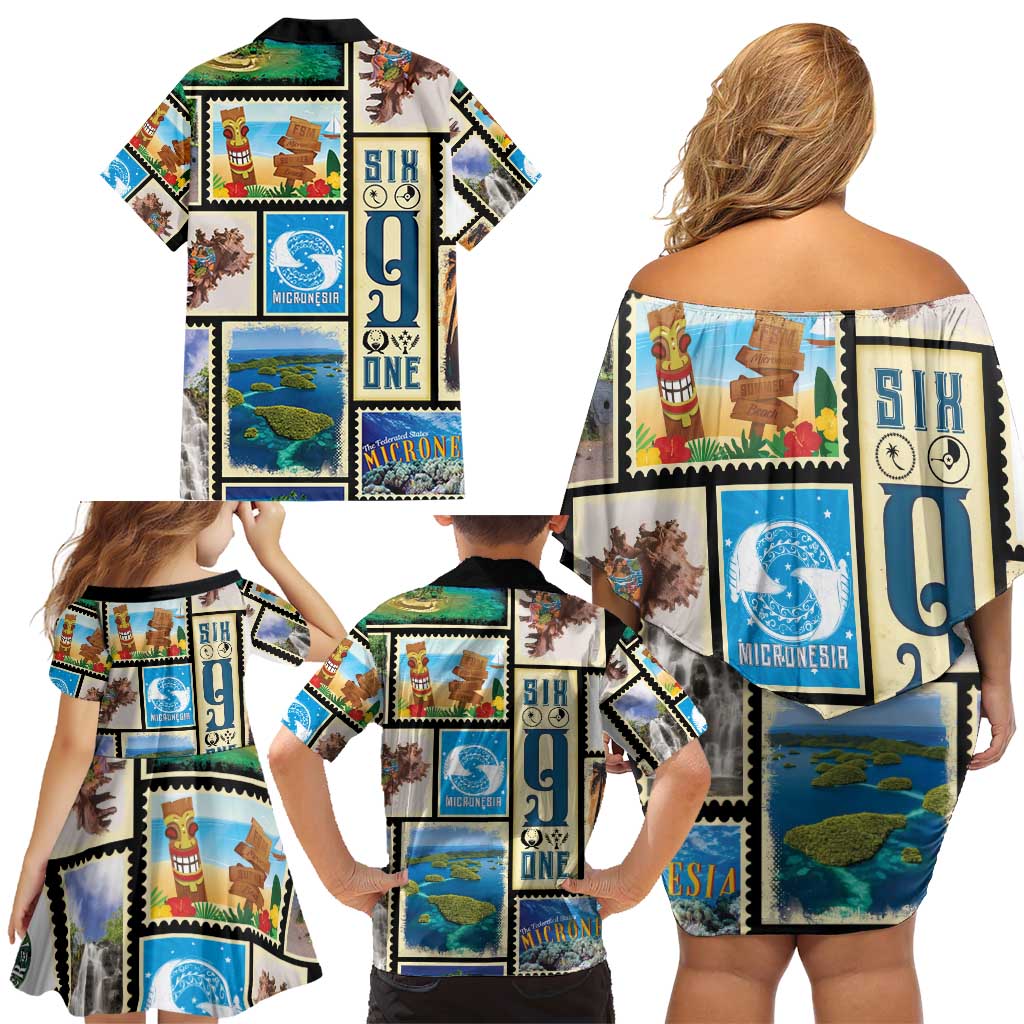 FSM Micronesia Culture Family Matching Off Shoulder Short Dress and Hawaiian Shirt