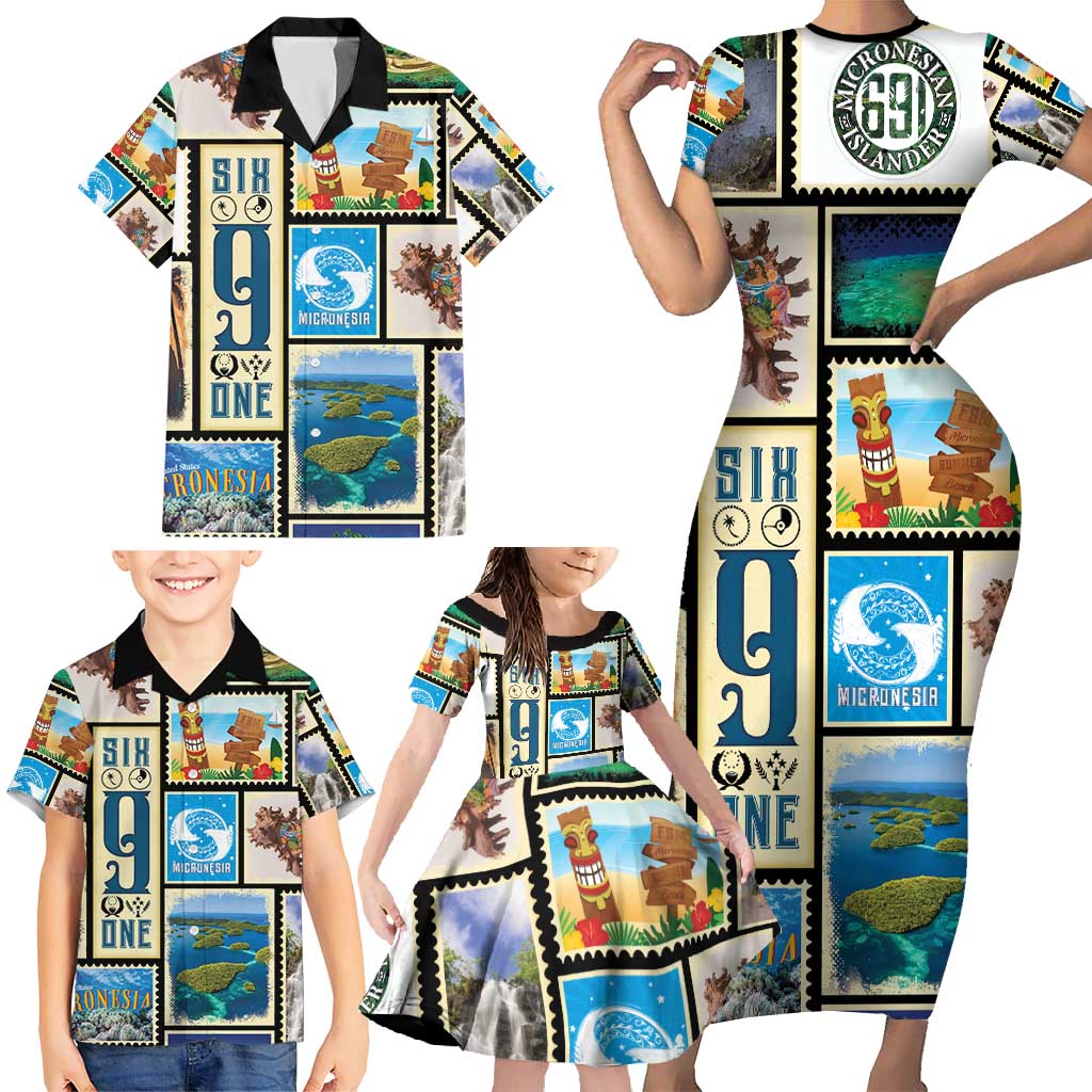FSM Micronesia Culture Family Matching Short Sleeve Bodycon Dress and Hawaiian Shirt