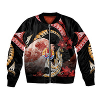 Personalised French Polynesia Victory Day Bomber Jacket Polynesian Pattern Plumeria LT05 Unisex Black - Polynesian Pride