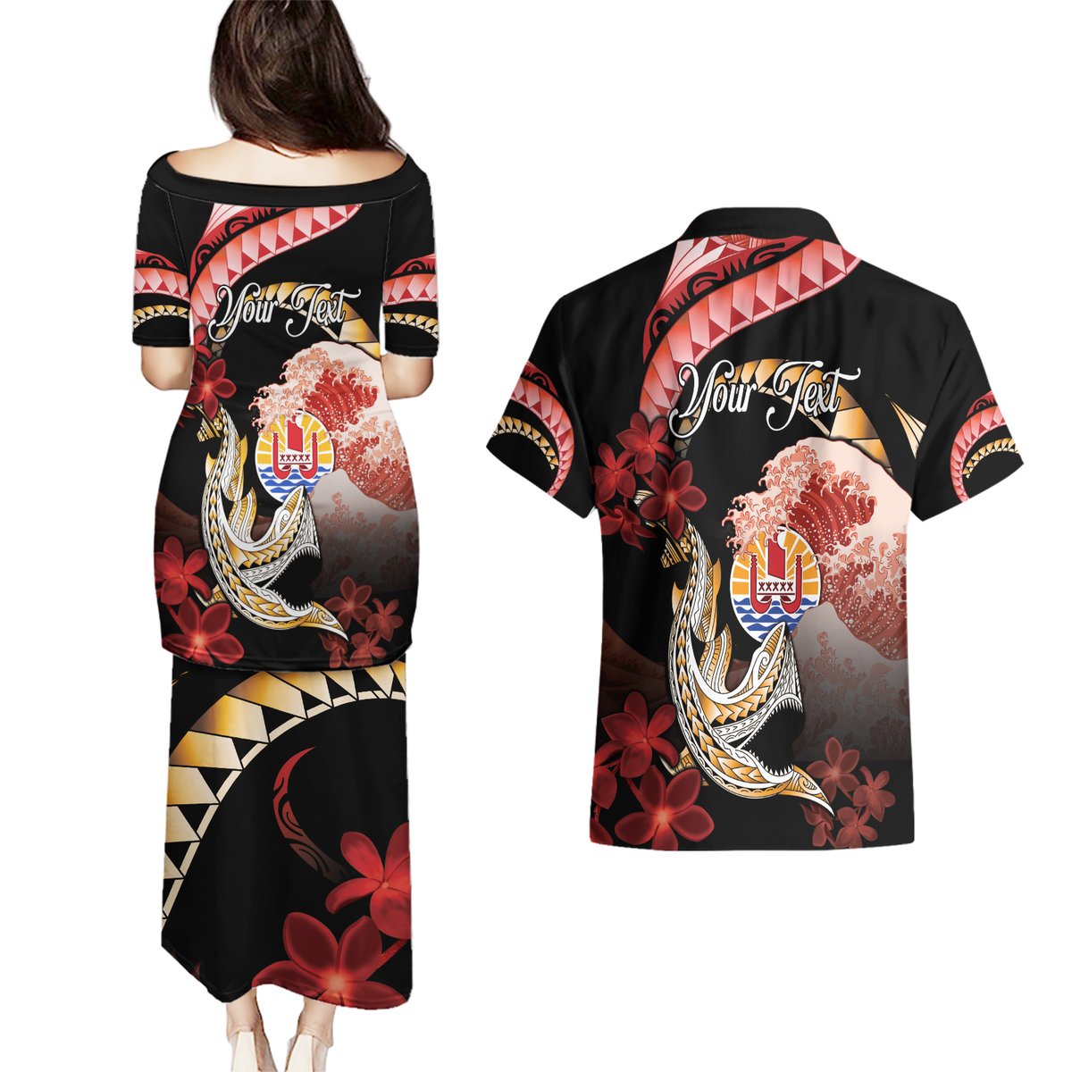 Personalised French Polynesia Victory Day Couples Matching Puletasi and Hawaiian Shirt Polynesian Pattern Plumeria LT05 - Polynesian Pride