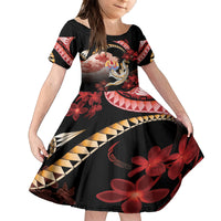 Personalised French Polynesia Victory Day Family Matching Summer Maxi Dress and Hawaiian Shirt Polynesian Pattern Plumeria LT05 Daughter's Dress Black - Polynesian Pride