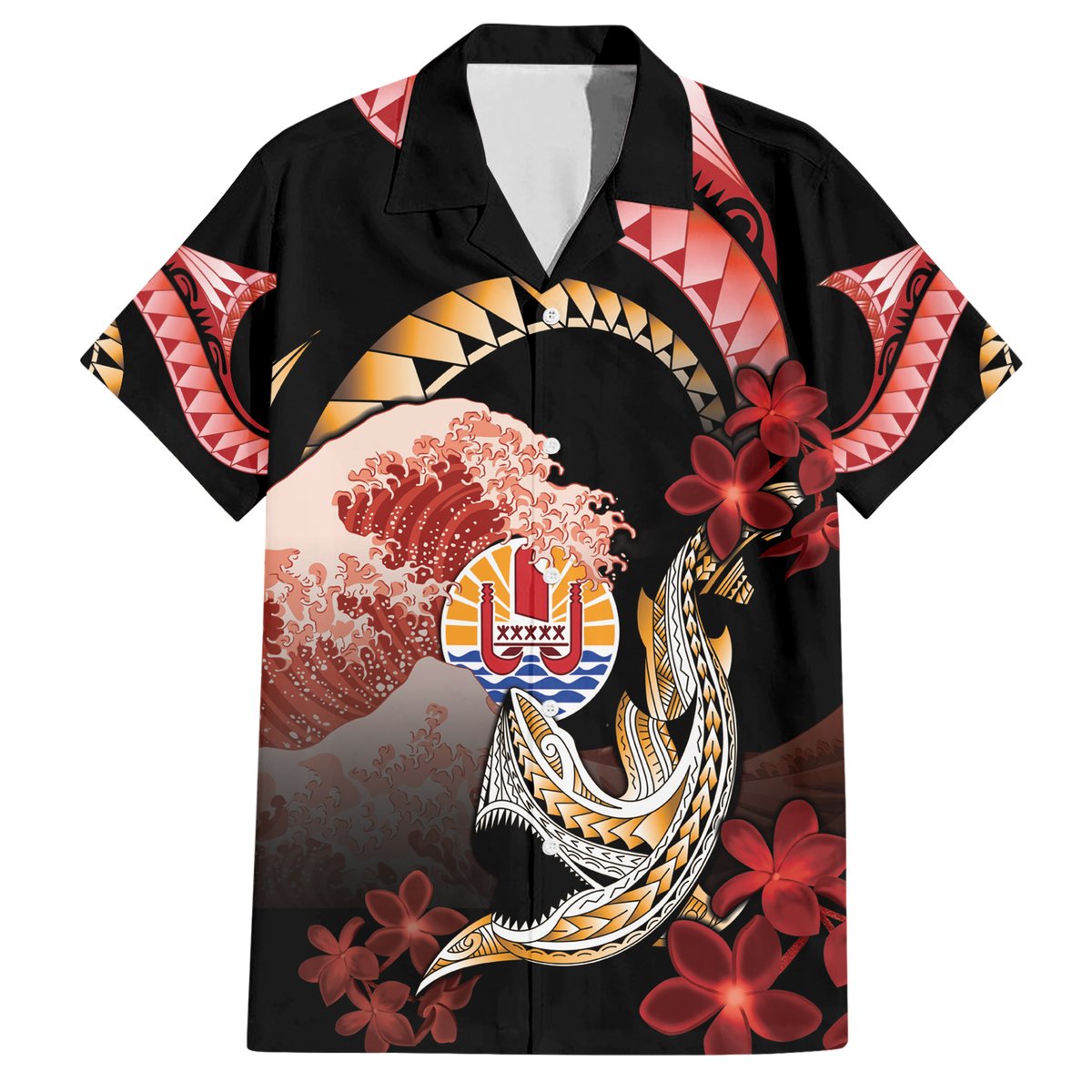 Personalised French Polynesia Victory Day Hawaiian Shirt Polynesian Pattern Plumeria LT05 Black - Polynesian Pride
