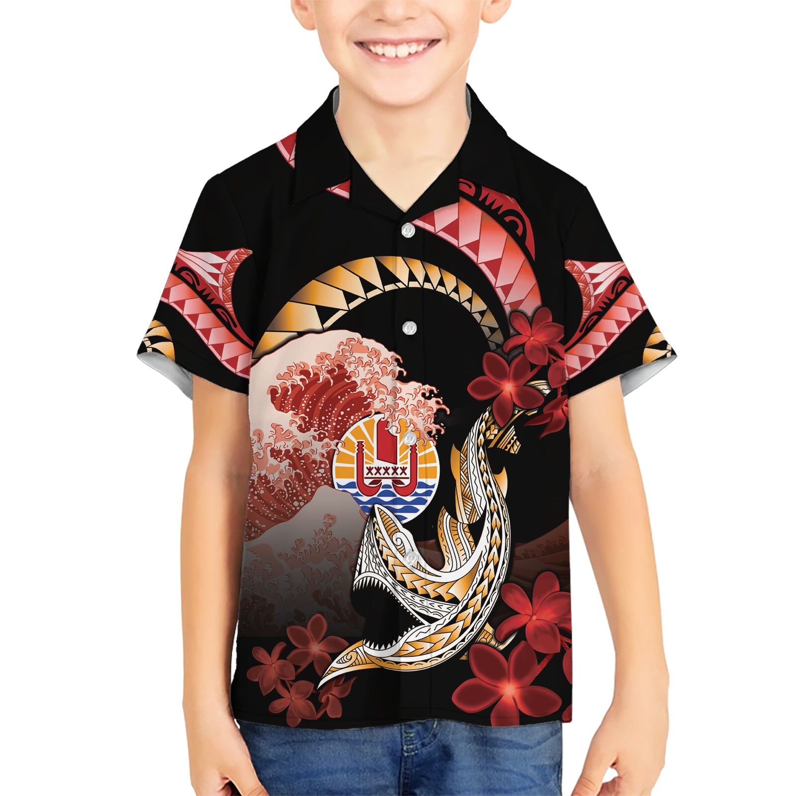 Personalised French Polynesia Victory Day Kid Hawaiian Shirt Polynesian Pattern Plumeria