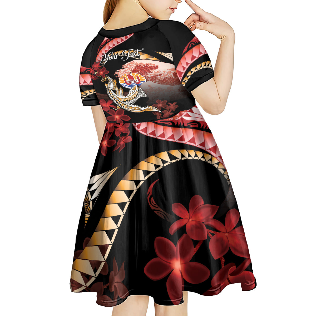 Personalised French Polynesia Victory Day Kid Short Sleeve Dress Polynesian Pattern Plumeria LT05 - Polynesian Pride