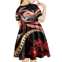 Personalised French Polynesia Victory Day Kid Short Sleeve Dress Polynesian Pattern Plumeria LT05 - Polynesian Pride