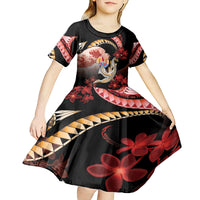 Personalised French Polynesia Victory Day Kid Short Sleeve Dress Polynesian Pattern Plumeria LT05 - Polynesian Pride