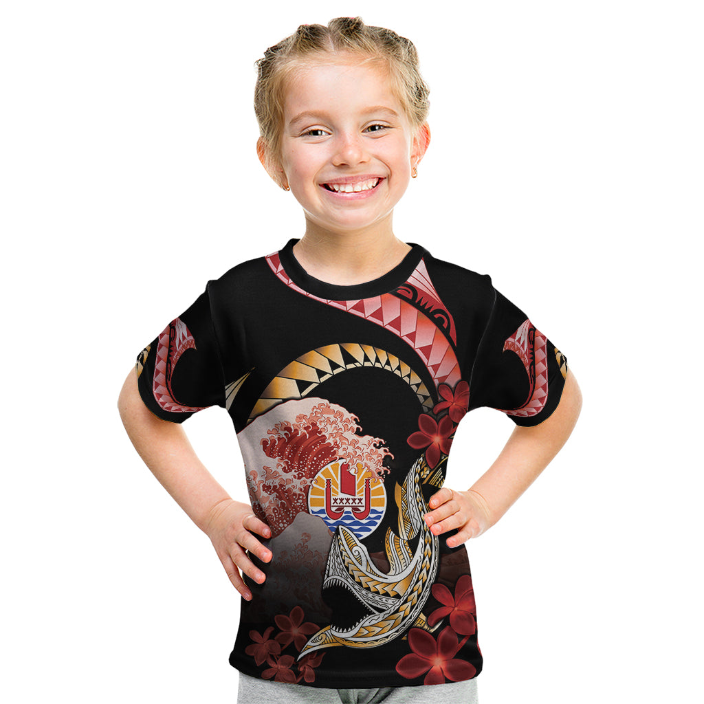 Personalised French Polynesia Victory Day Kid T Shirt Polynesian Pattern Plumeria