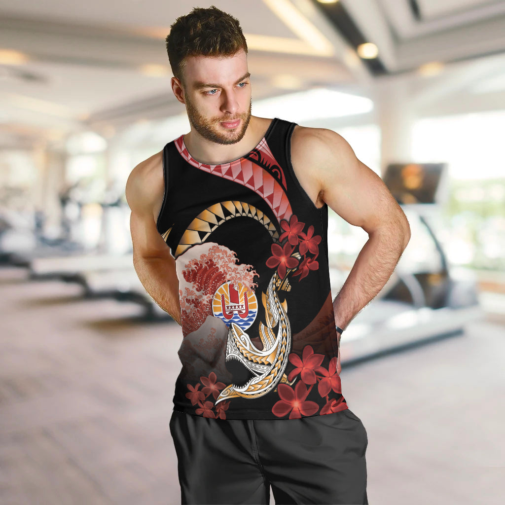 Personalised French Polynesia Victory Day Men Tank Top Polynesian Pattern Plumeria LT05 Black - Polynesian Pride