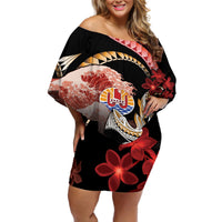 Personalised French Polynesia Victory Day Off Shoulder Short Dress Polynesian Pattern Plumeria LT05 Women Black - Polynesian Pride