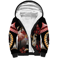 Personalised French Polynesia Victory Day Sherpa Hoodie Polynesian Pattern Plumeria LT05 Unisex Black - Polynesian Pride