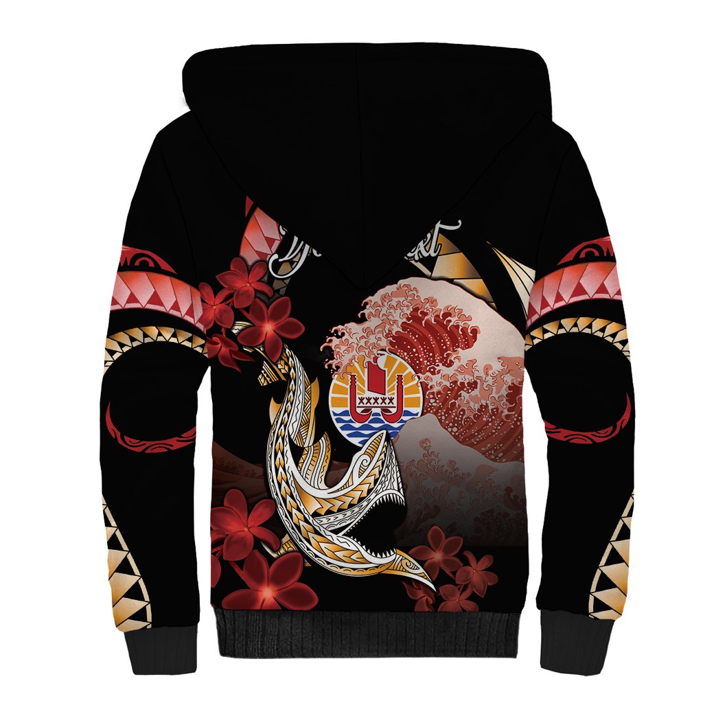 Personalised French Polynesia Victory Day Sherpa Hoodie Polynesian Pattern Plumeria LT05 - Polynesian Pride