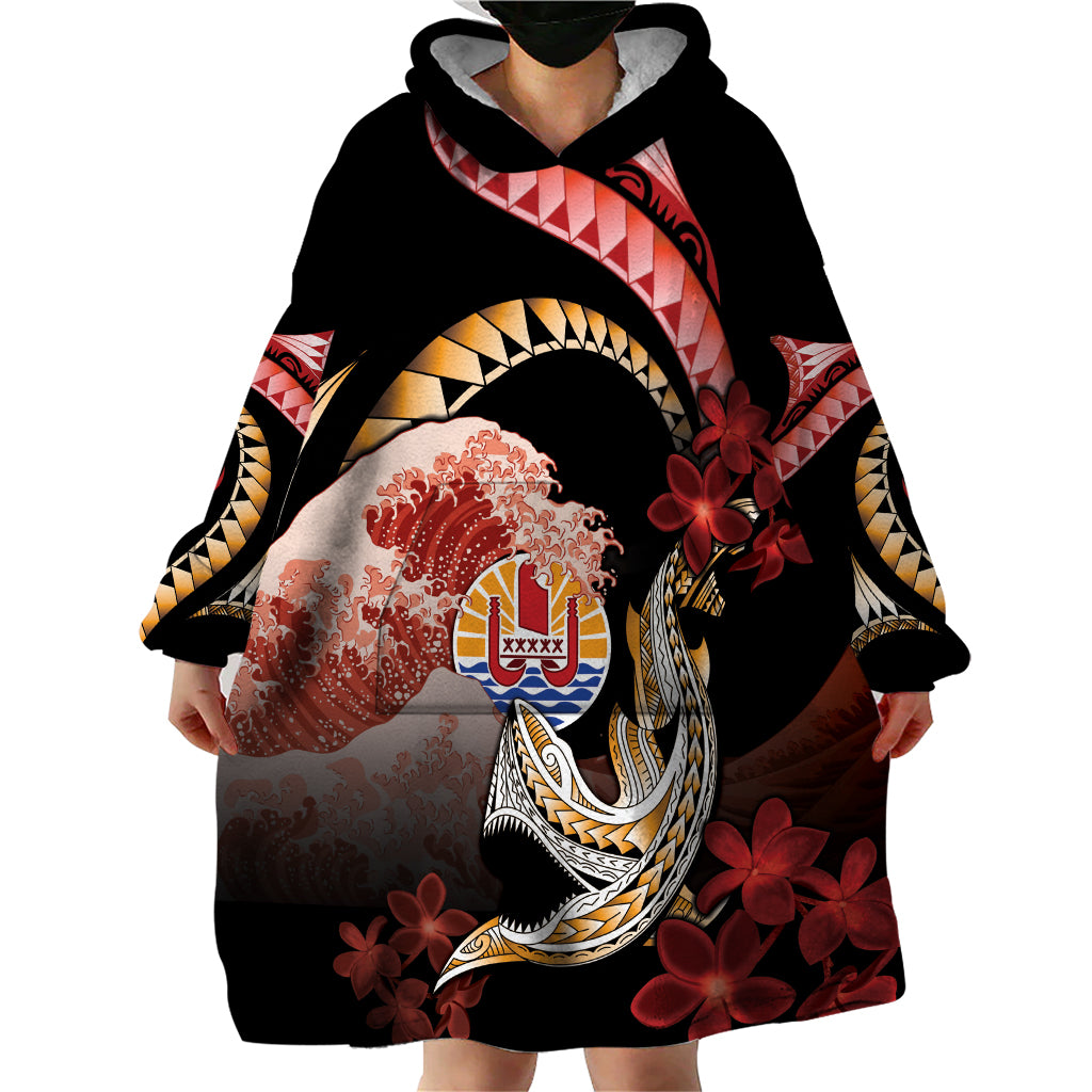 Personalised French Polynesia Victory Day Wearable Blanket Hoodie Polynesian Pattern Plumeria LT05 - Polynesian Pride