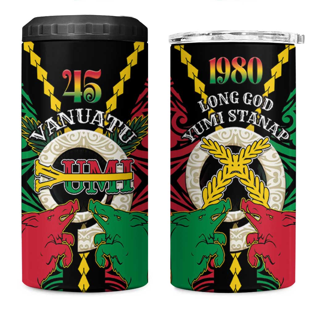 Vanuatu 45th Independence Day 4 in 1 Can Cooler Tumbler Long God Yumi Stanap Wild Boar LT05