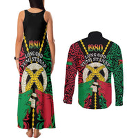 Vanuatu 45th Independence Day Couples Matching Tank Maxi Dress and Long Sleeve Button Shirt Long God Yumi Stanap Wild Boar LT05