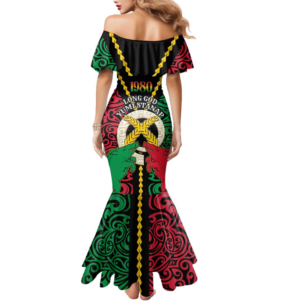 Vanuatu 45th Independence Day Family Matching Mermaid Dress and Hawaiian Shirt Long God Yumi Stanap Wild Boar LT05