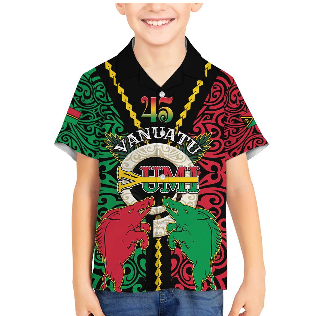 Vanuatu 45th Independence Day Family Matching Mermaid Dress and Hawaiian Shirt Long God Yumi Stanap Wild Boar LT05