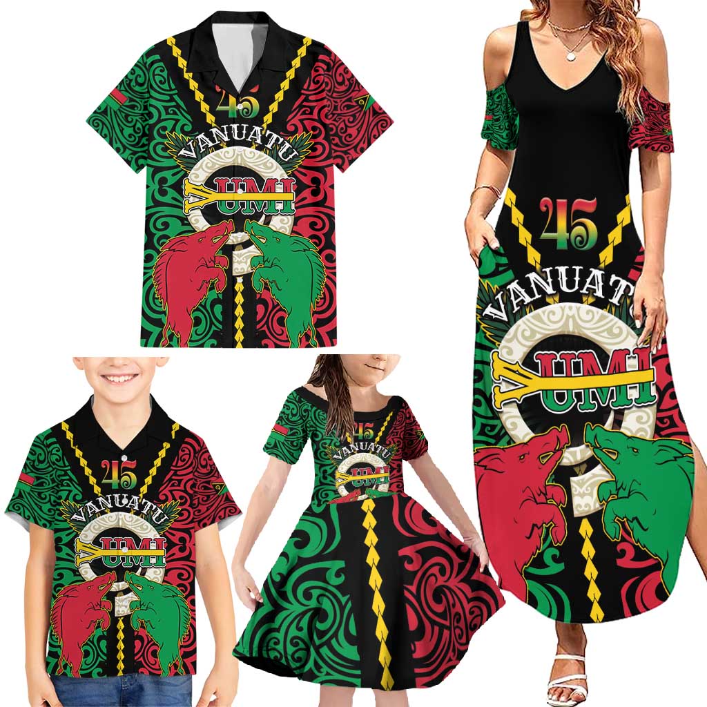Vanuatu 45th Independence Day Family Matching Summer Maxi Dress and Hawaiian Shirt Long God Yumi Stanap Wild Boar LT05 - Polynesian Pride