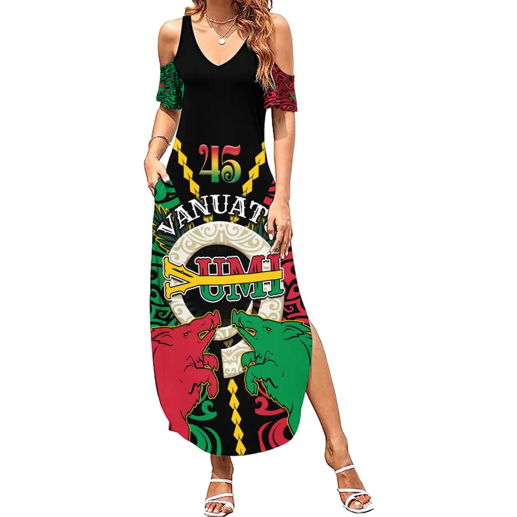 Vanuatu 45th Independence Day Family Matching Summer Maxi Dress and Hawaiian Shirt Long God Yumi Stanap Wild Boar LT05