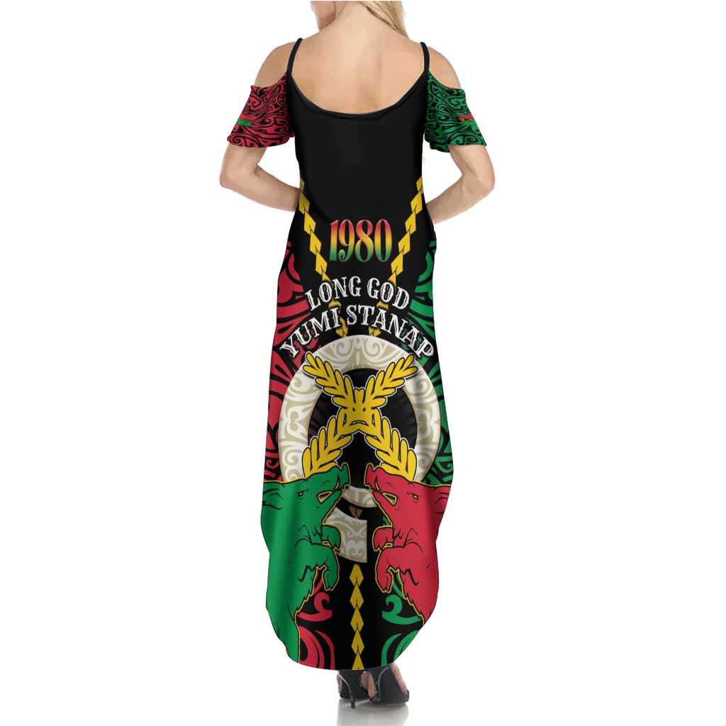 Vanuatu 45th Independence Day Family Matching Summer Maxi Dress and Hawaiian Shirt Long God Yumi Stanap Wild Boar LT05