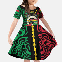Vanuatu 46th Independence Day Family Matching Tank Maxi Dress and Hawaiian Shirt Long God Yumi Stanap Wild Boar LT05 Daughter's Dress Black - Polynesian Pride