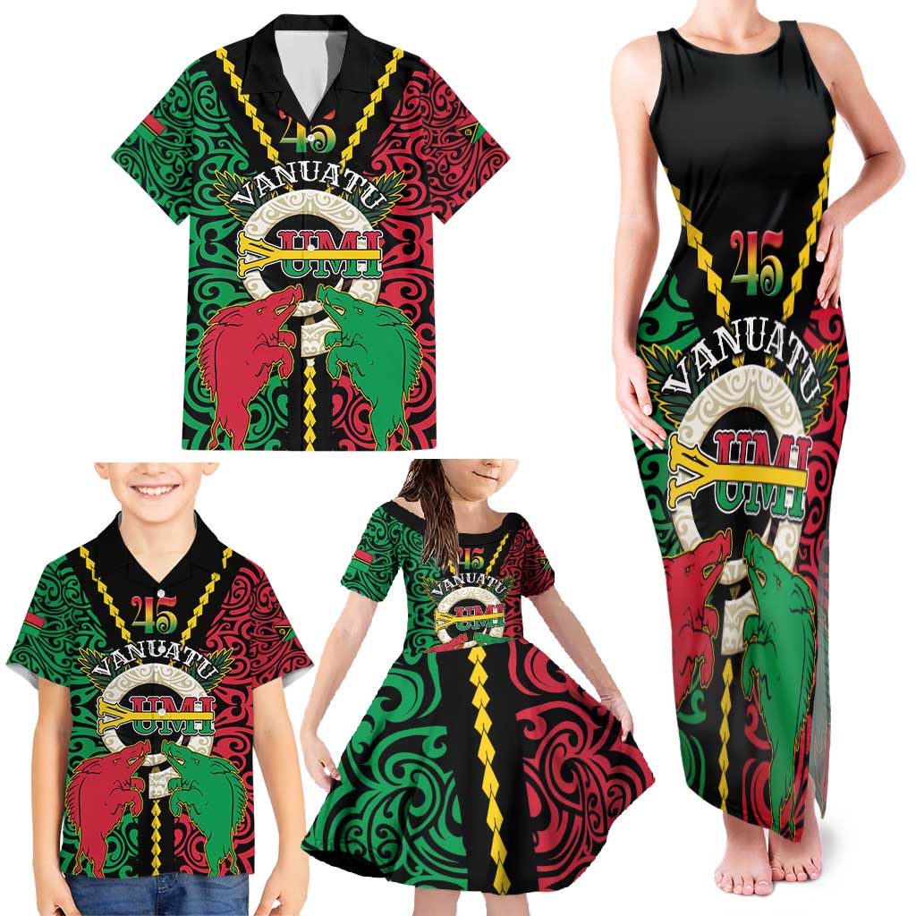 Vanuatu 45th Independence Day Family Matching Tank Maxi Dress and Hawaiian Shirt Long God Yumi Stanap Wild Boar LT05 - Polynesian Pride