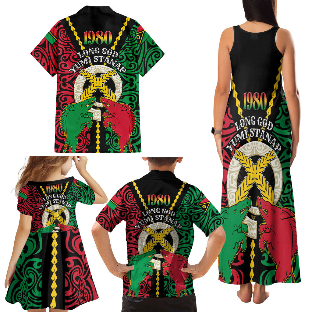 Vanuatu 46th Independence Day Family Matching Tank Maxi Dress and Hawaiian Shirt Long God Yumi Stanap Wild Boar LT05 - Polynesian Pride