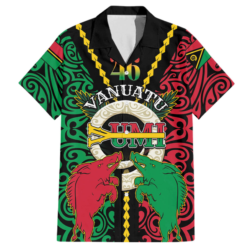 Vanuatu 46th Independence Day Family Matching Tank Maxi Dress and Hawaiian Shirt Long God Yumi Stanap Wild Boar LT05 Dad's Shirt - Short Sleeve Black - Polynesian Pride