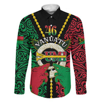 Vanuatu 46th Independence Day Family Matching Tank Maxi Dress and Hawaiian Shirt Long God Yumi Stanap Wild Boar LT05 Dad's Shirt - Long Sleeve Black - Polynesian Pride
