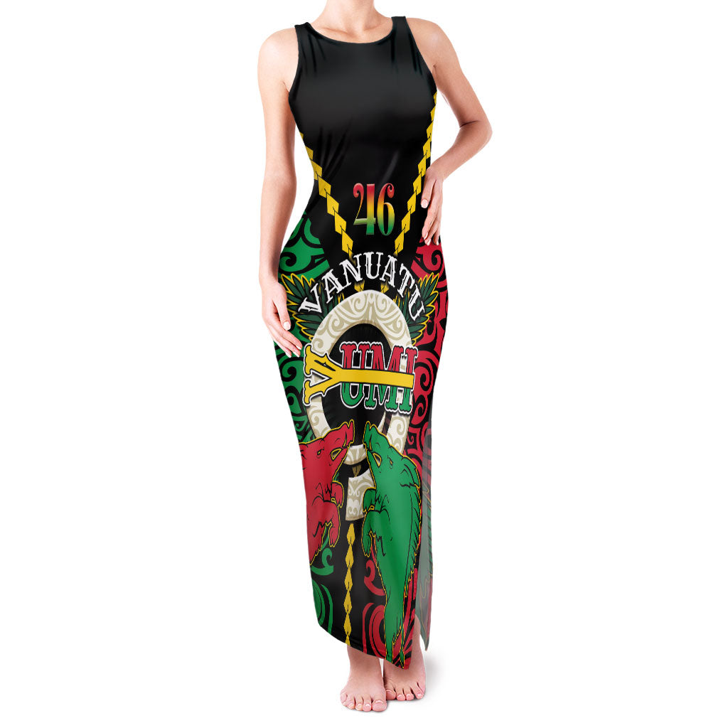Vanuatu 46th Independence Day Family Matching Tank Maxi Dress and Hawaiian Shirt Long God Yumi Stanap Wild Boar LT05 Mom's Dress Black - Polynesian Pride