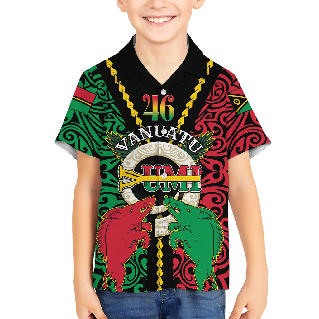 Vanuatu 46th Independence Day Family Matching Tank Maxi Dress and Hawaiian Shirt Long God Yumi Stanap Wild Boar LT05 Son's Shirt Black - Polynesian Pride