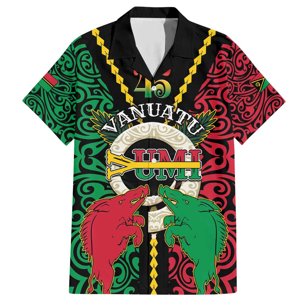 Vanuatu 45th Independence Day Hawaiian Shirt Long God Yumi Stanap Wild Boar LT05 Black - Polynesian Pride