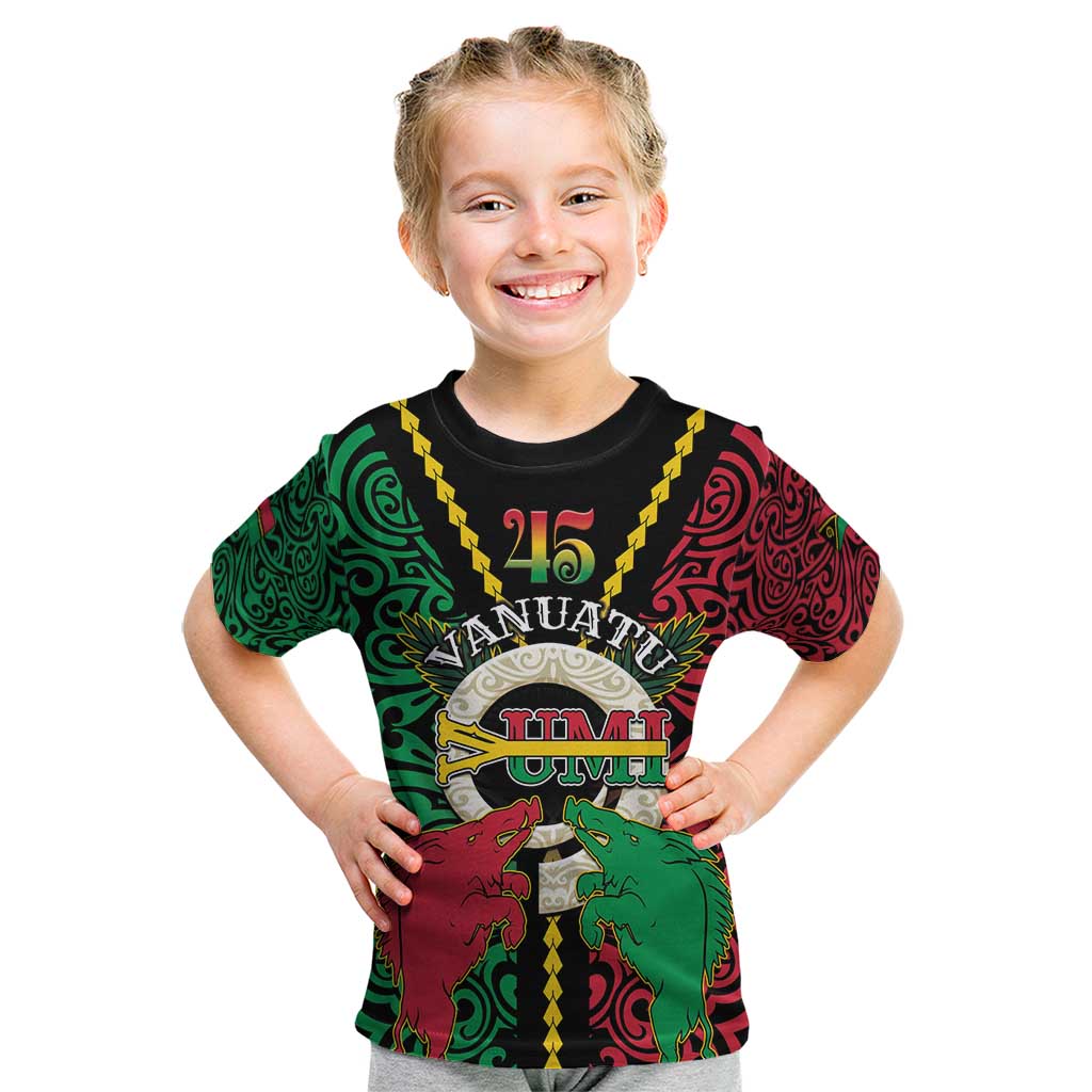 Vanuatu 45th Independence Day Kid T Shirt Long God Yumi Stanap Wild Boar LT05