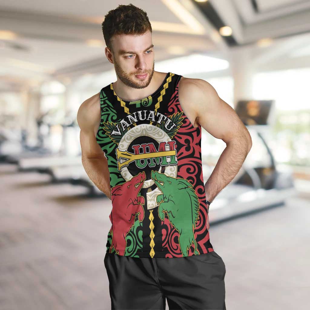 Vanuatu 45th Independence Day Men Tank Top Long God Yumi Stanap Wild Boar LT05 Black - Polynesian Pride