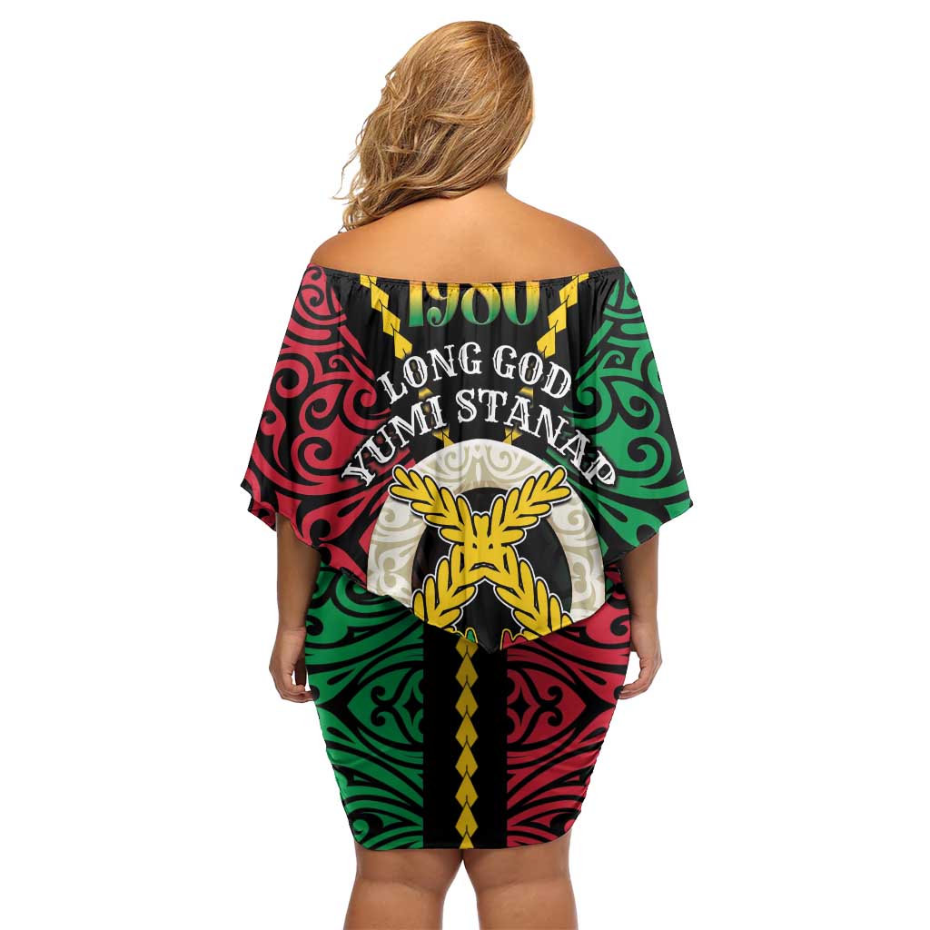 Vanuatu 45th Independence Day Off Shoulder Short Dress Long God Yumi Stanap Wild Boar LT05 - Polynesian Pride
