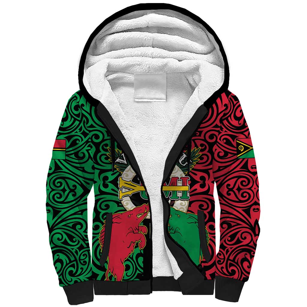 Vanuatu 45th Independence Day Sherpa Hoodie Long God Yumi Stanap Wild Boar LT05 Unisex Black - Polynesian Pride