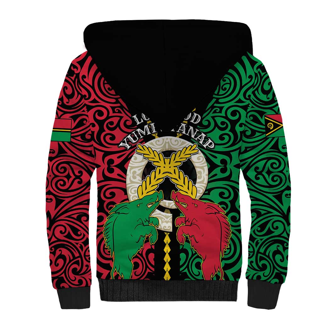 Vanuatu 45th Independence Day Sherpa Hoodie Long God Yumi Stanap Wild Boar LT05 - Polynesian Pride