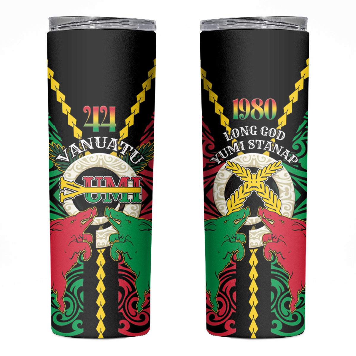 Vanuatu 44th Independence Day Skinny Tumbler Long God Yumi Stanap Wild Boar