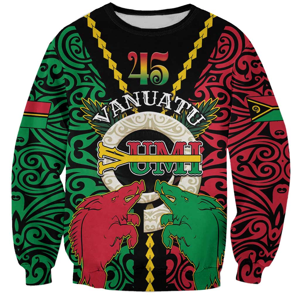 Vanuatu 45th Independence Day Sweatshirt Long God Yumi Stanap Wild Boar LT05 Unisex Black - Polynesian Pride