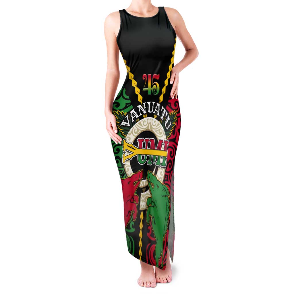 Vanuatu 45th Independence Day Tank Maxi Dress Long God Yumi Stanap Wild Boar LT05 Women Black - Polynesian Pride