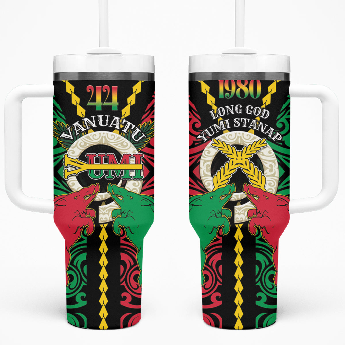 Vanuatu 44th Independence Day Tumbler With Handle Long God Yumi Stanap Wild Boar