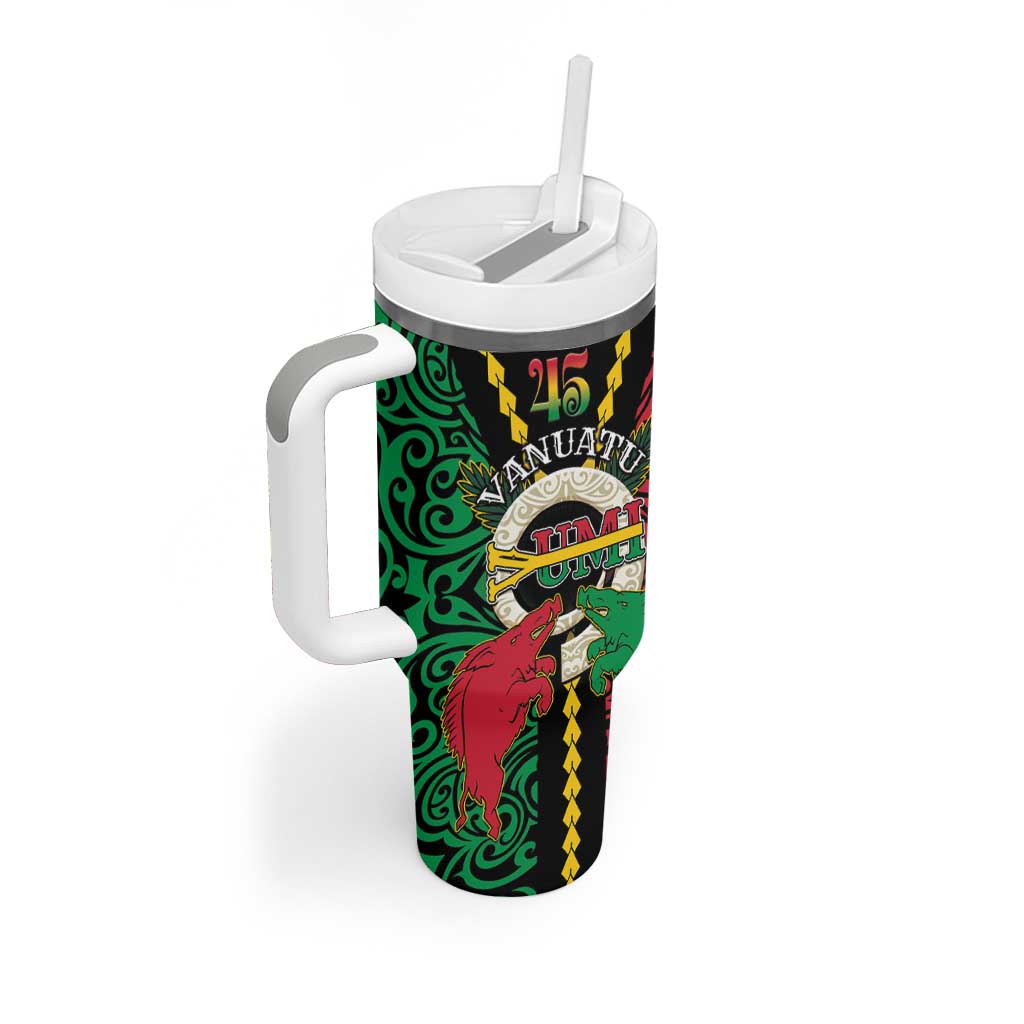 Vanuatu 45th Independence Day Tumbler With Handle Long God Yumi Stanap Wild Boar LT05