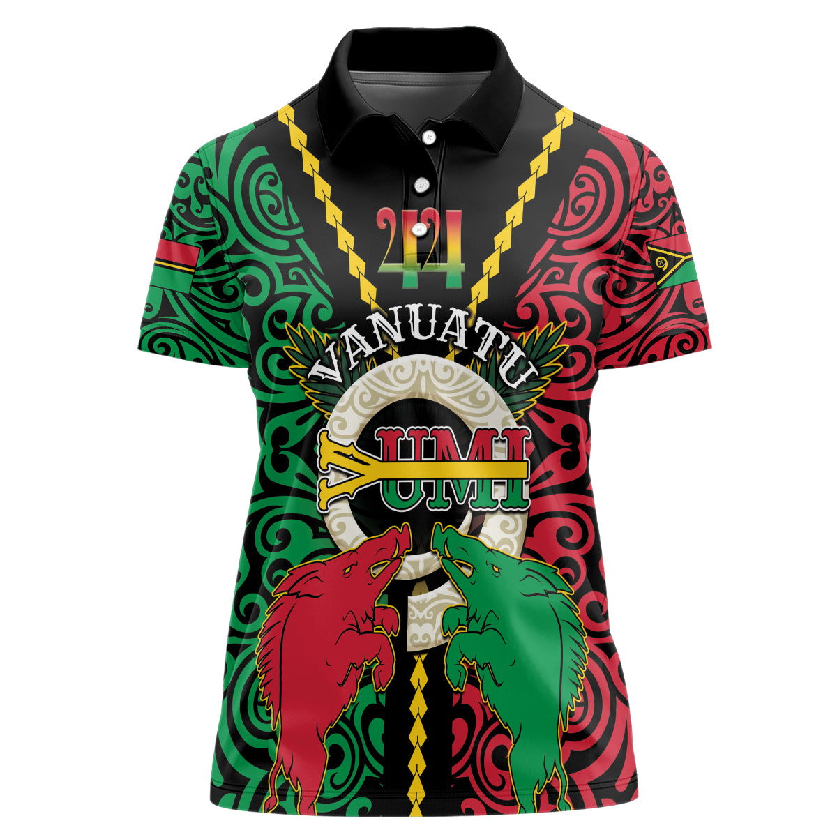 Vanuatu 44th Independence Day Women Polo Shirt Long God Yumi Stanap Wild Boar