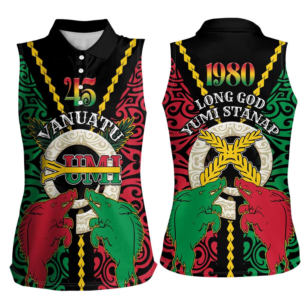 Vanuatu 45th Independence Day Women Sleeveless Polo Shirt Long God Yumi Stanap Wild Boar LT05