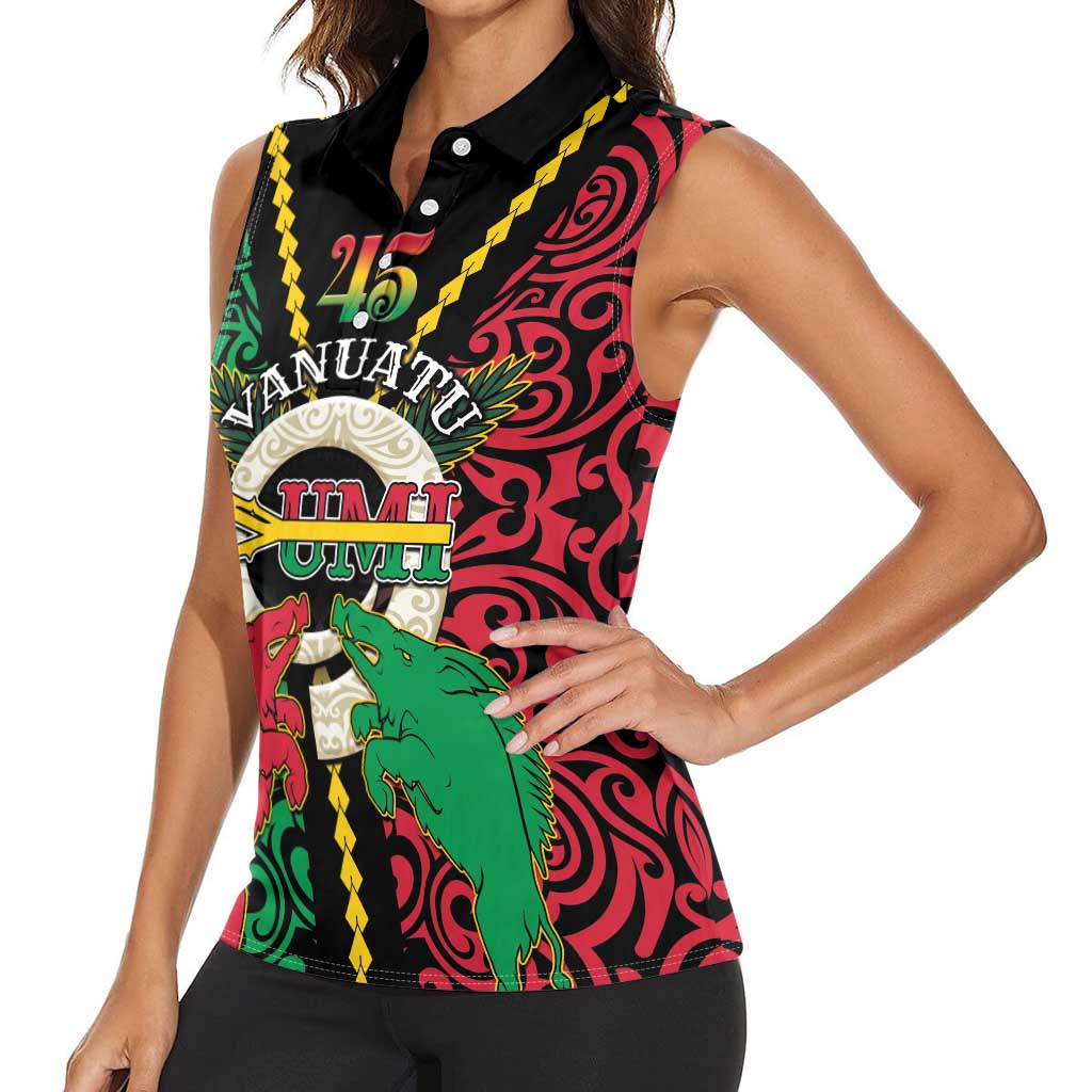 Vanuatu 45th Independence Day Women Sleeveless Polo Shirt Long God Yumi Stanap Wild Boar LT05