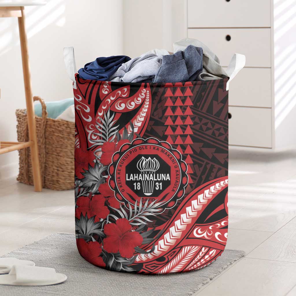 Hawaii Lahainaluna High School Laundry Basket Tribal Tattoo With Hibiscus Flowers LT05 Red - Polynesian Pride