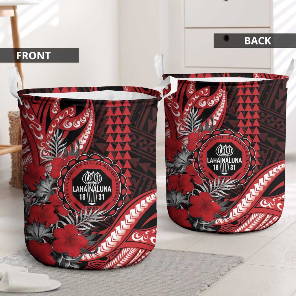 Hawaii Lahainaluna High School Laundry Basket Tribal Tattoo With Hibiscus Flowers LT05 - Polynesian Pride