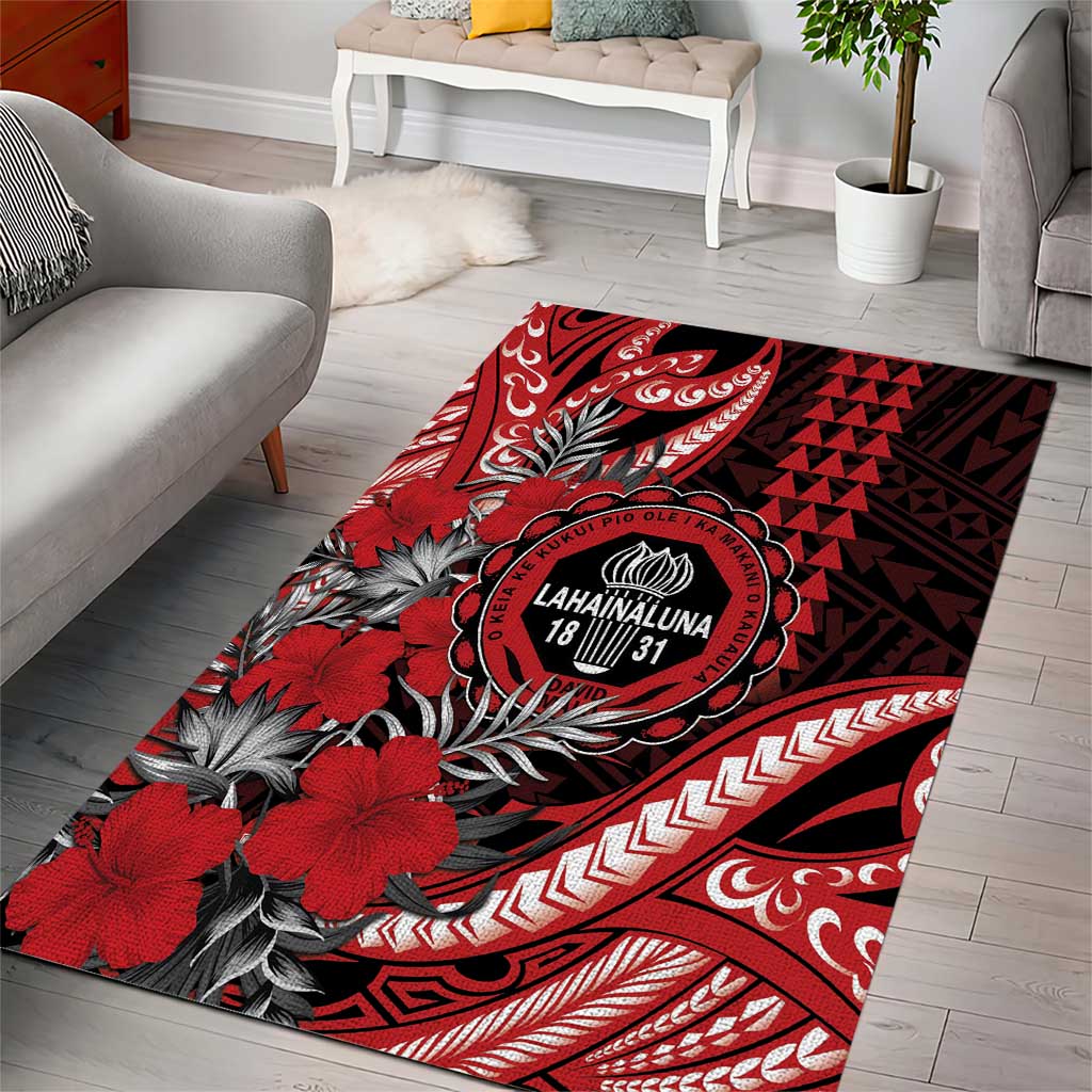 Hawaii Lahainaluna High School Area Rug Tribal Tattoo With Hibiscus Flowers