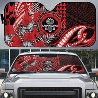 Hawaii Lahainaluna High School Auto Sun Shade Tribal Tattoo With Hibiscus Flowers LT05 Red - Polynesian Pride