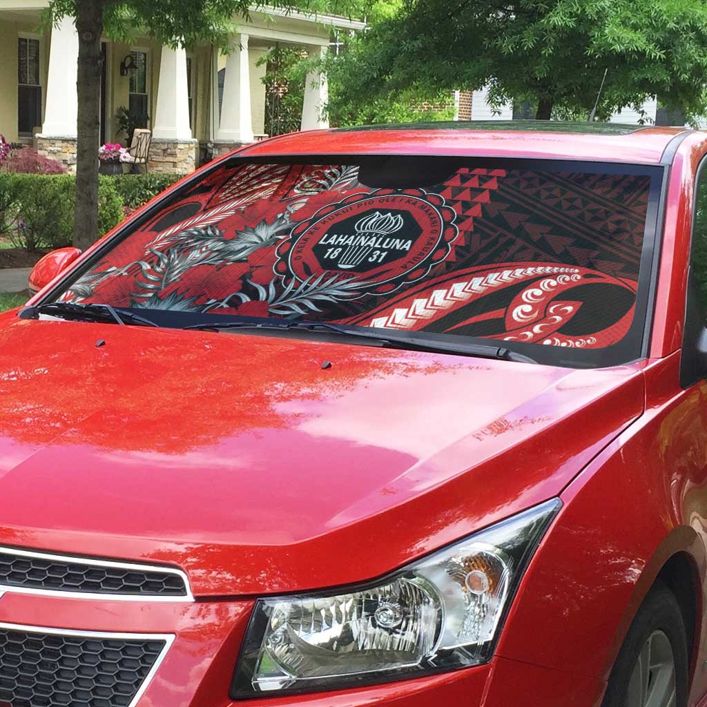 Hawaii Lahainaluna High School Auto Sun Shade Tribal Tattoo With Hibiscus Flowers LT05 - Polynesian Pride